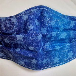 Face Mask blue on blue sparkling stars